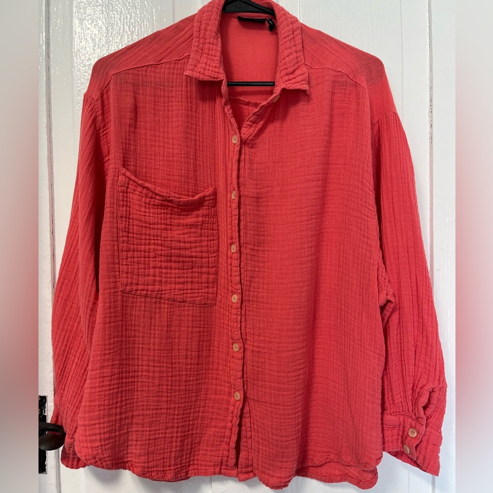 Urban outfitters out from under coral pink gauze button down size small